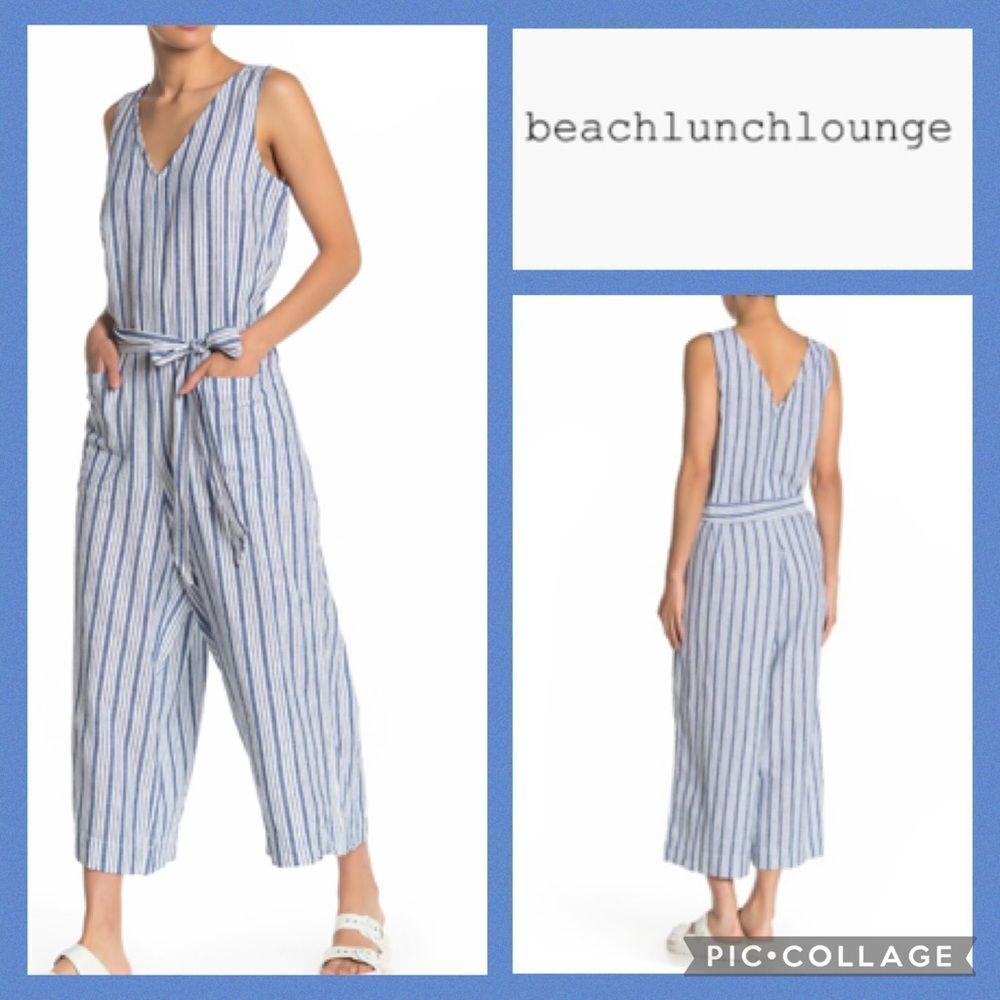 NWT MSRP $78 BeachLunchLounge Striped Linen Blend Jumpsuit Women's Size Small